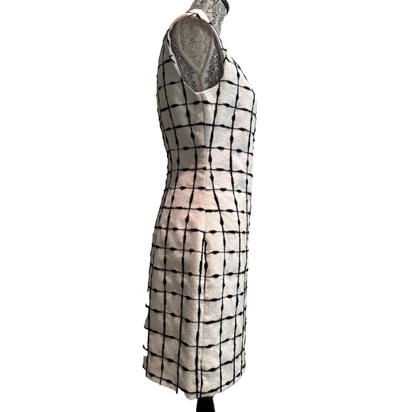 Belle Badgley Mischka Sheath Dress Womens 6 White Black Check Cap Sleeve Office - Picture 6 of 10